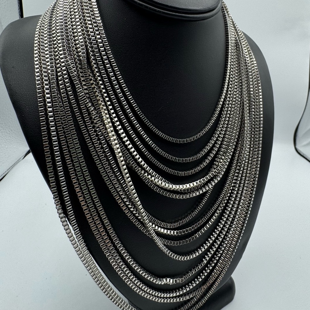 Silver Multi-Chain Layered Necklace - image 7